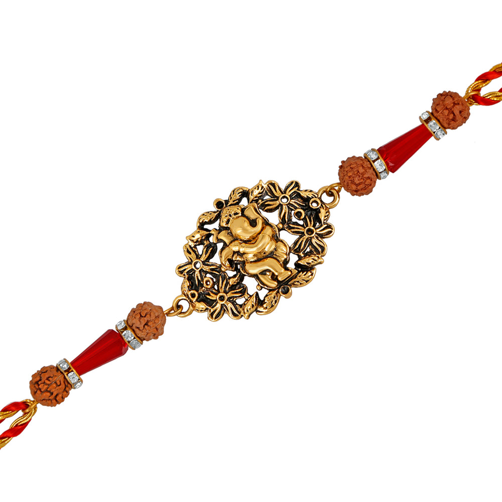 Floral Meena work Lord Ganesha Rakhi Bracelet for beloved brother / Bhaiya
