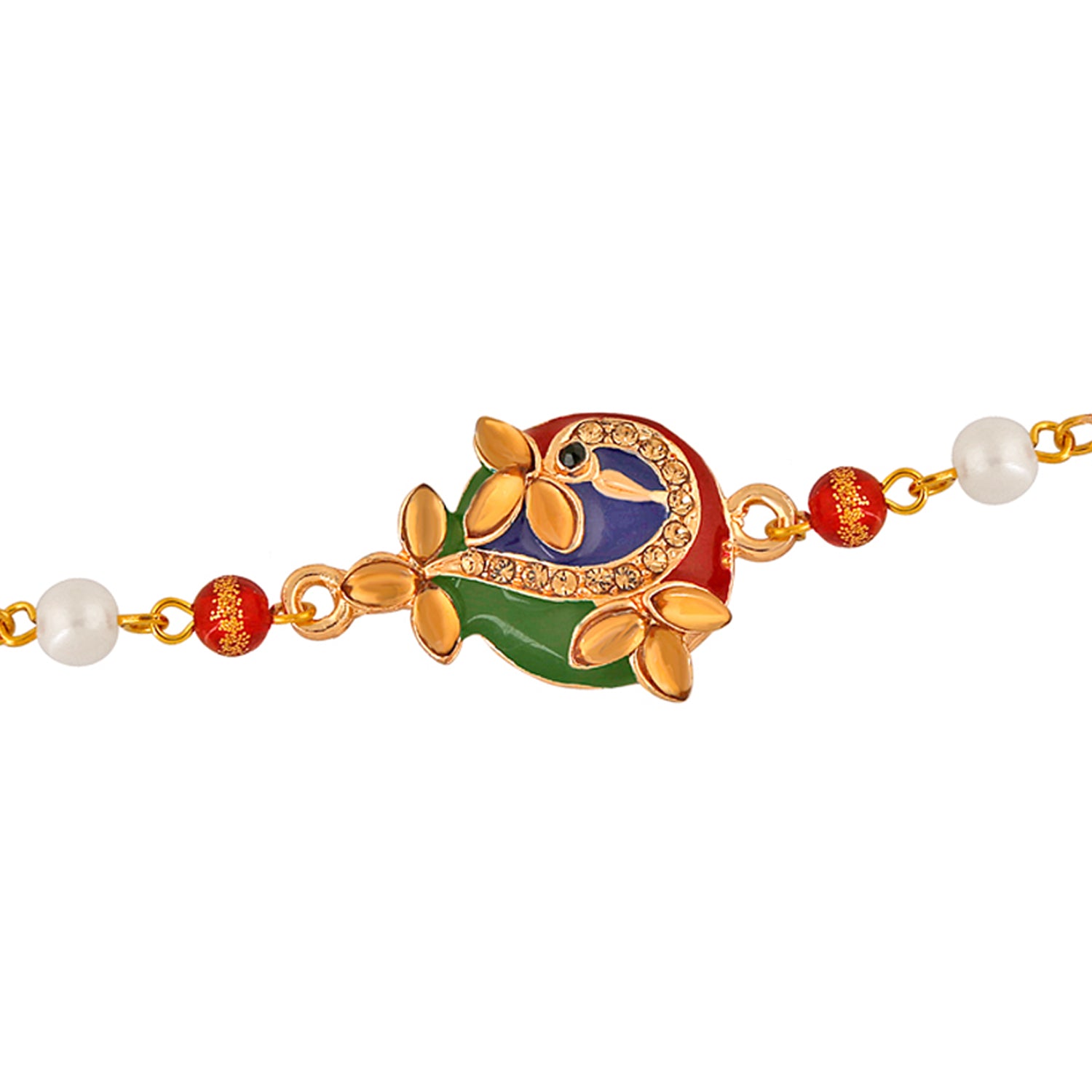 Elegant Peacock Rakhi with Crystal and Artificial Pearl