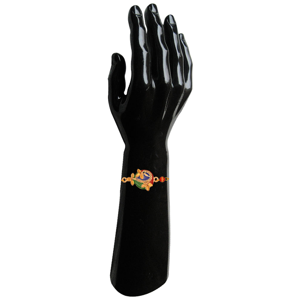 Elegant Peacock Rakhi with Crystal and Artificial Pearl