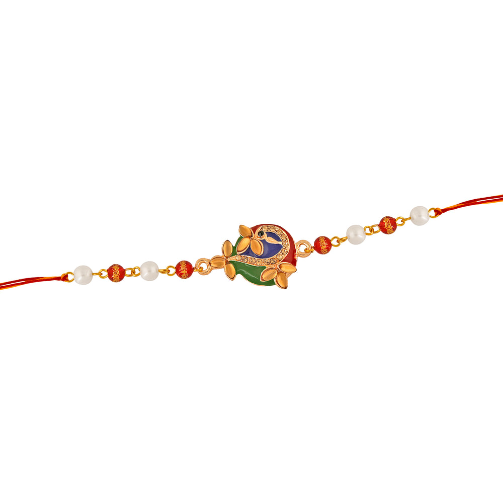 Elegant Peacock Rakhi with Crystal and Artificial Pearl
