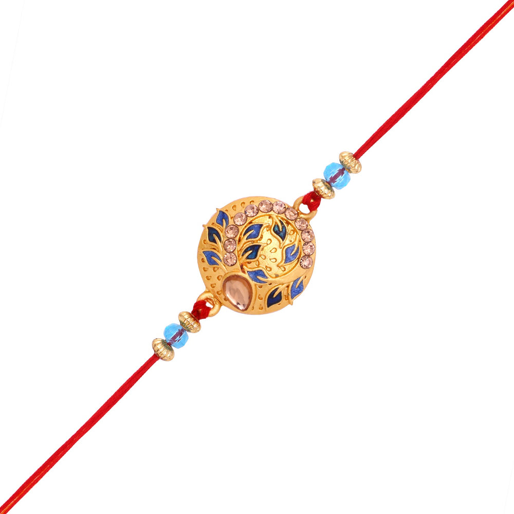 Delightful Rakhi with Meena work and Crystal