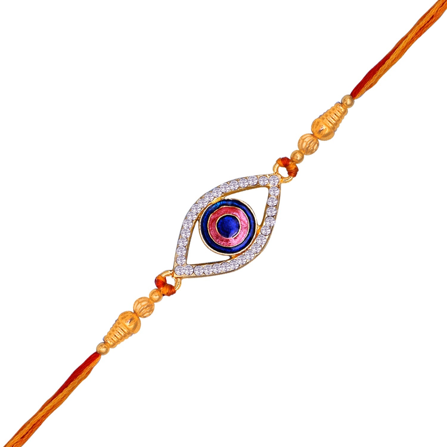 Auspicious Evil Eye Meenakari work and White Crystals Rakhi