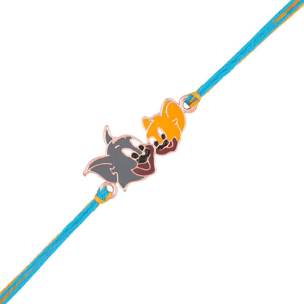 Rose Gold Plated Cartoon Rakhi for Kids with Meena Work