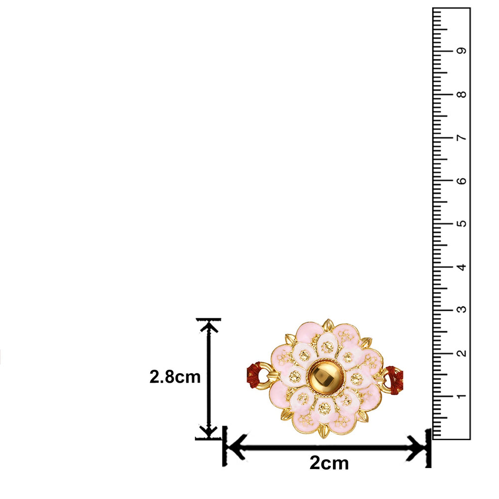 Floral Shaped Pink Meenakari Work Rakhi