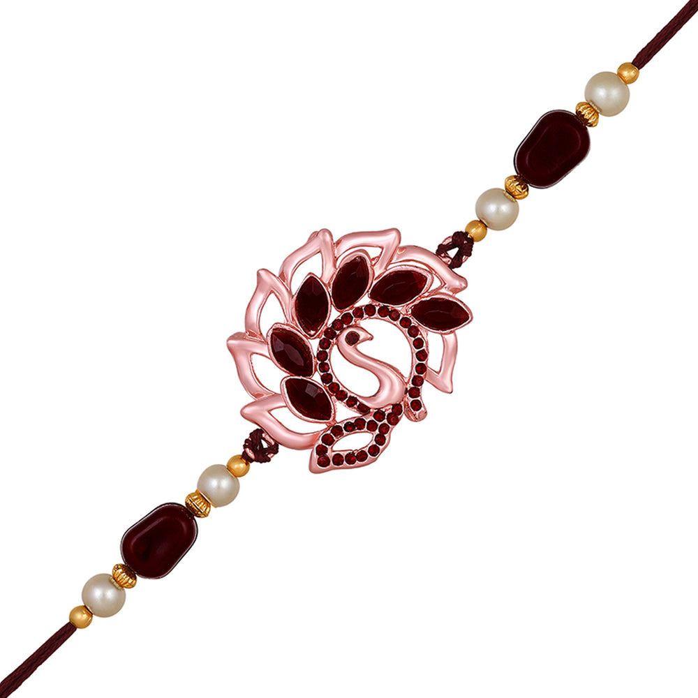 Peacock Shaped Maroon Rakhi