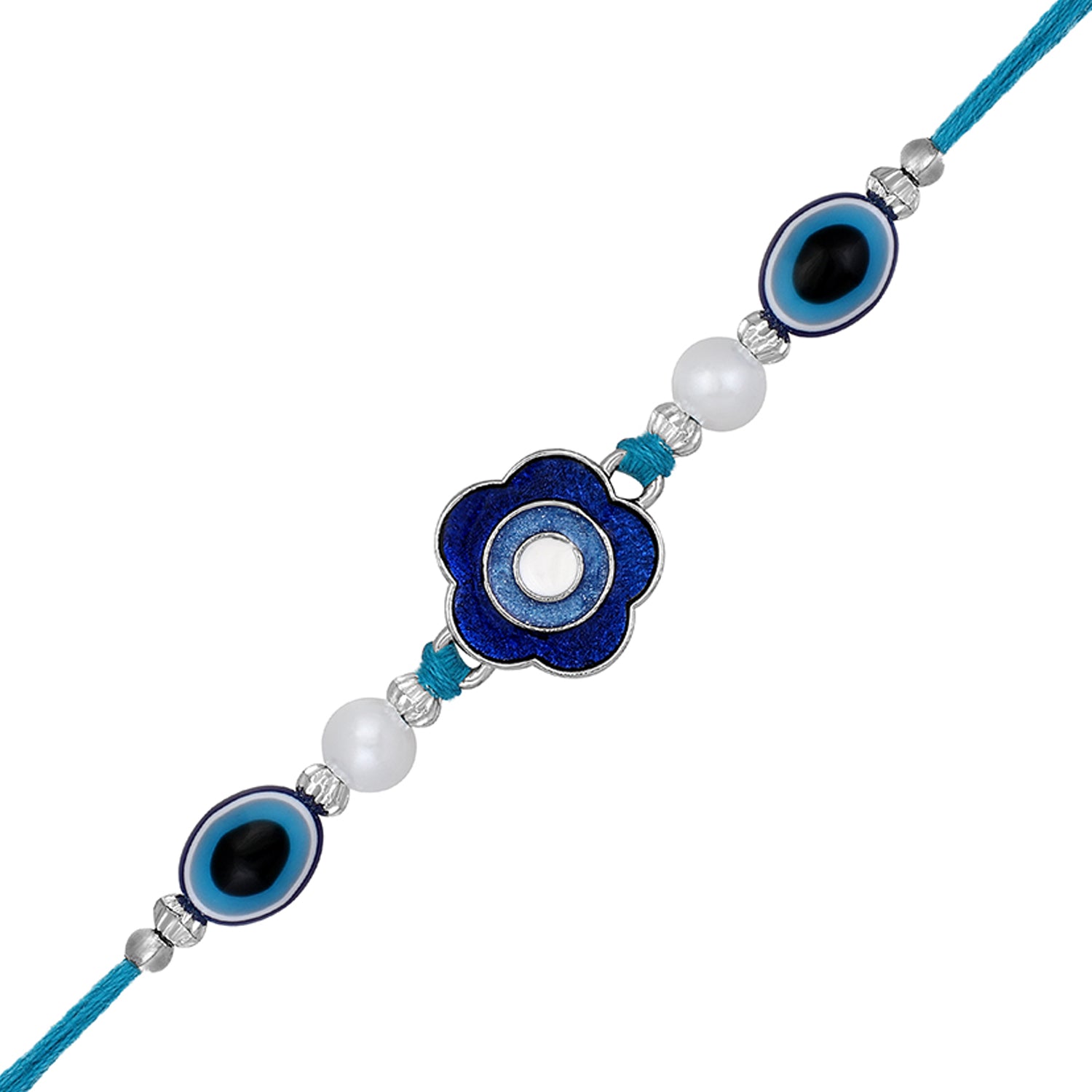 Blue Meenakari Work Floral Evil Eye Rakhi