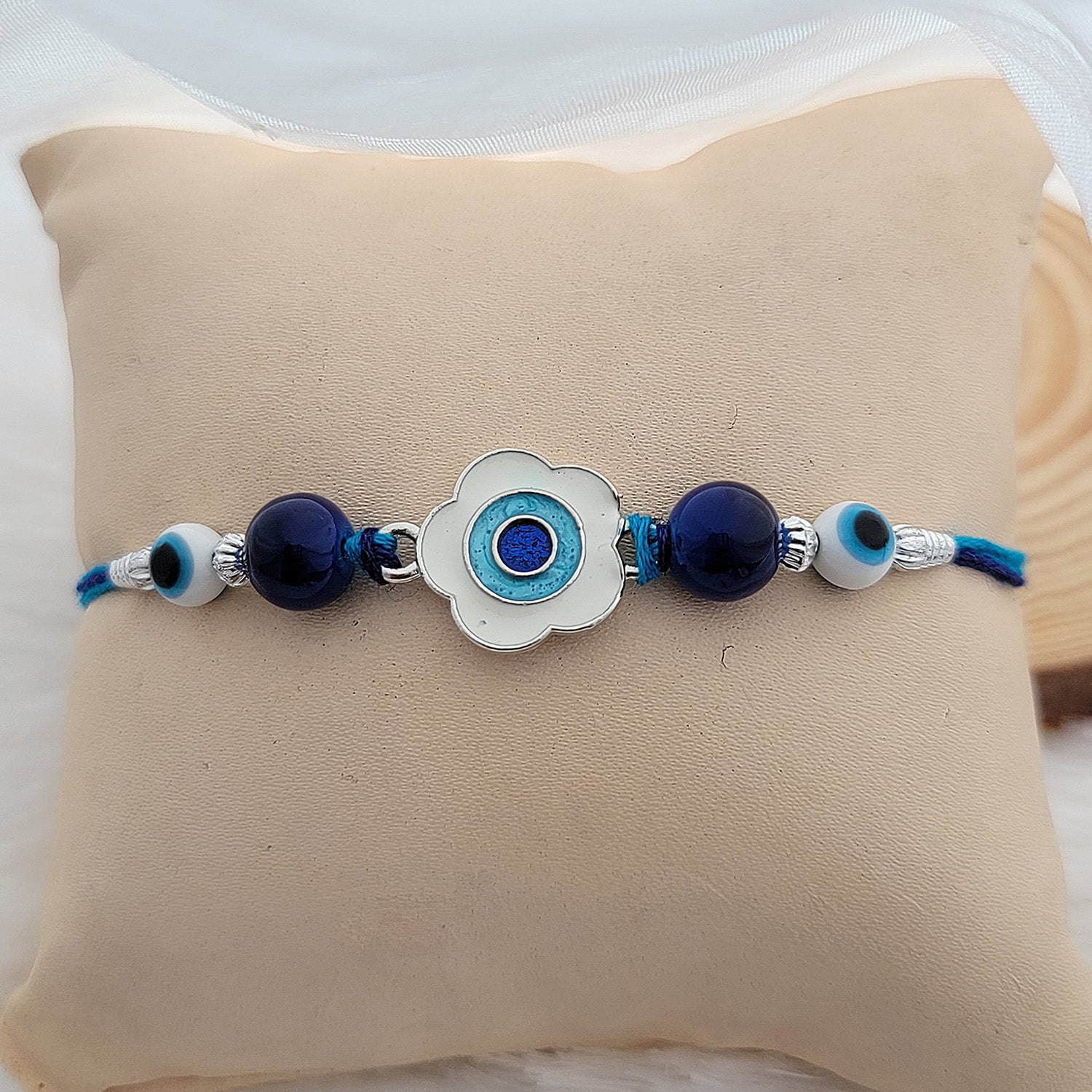 Blue Meenakari Work Floral Evil Eye Rakhi