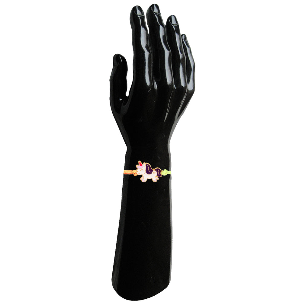 Meennakari Work Enamel Baby Unicorn-Shaped Rakhi