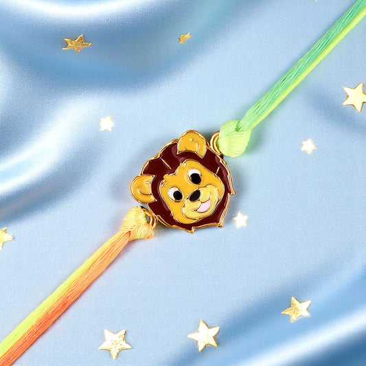 Meena Work Enameled Lion-Shaped Carton Rakhi