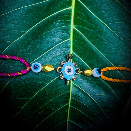 Meenakari Enamel Evil Eye & Tortoise-Shaped Fancy Rakhi