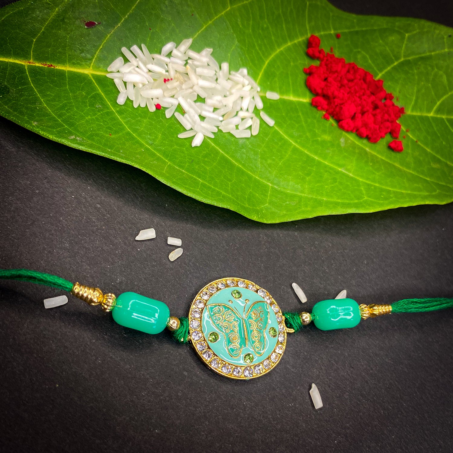 Meennakari Work Enamel Round and Butterfly-Shaped Rakhi