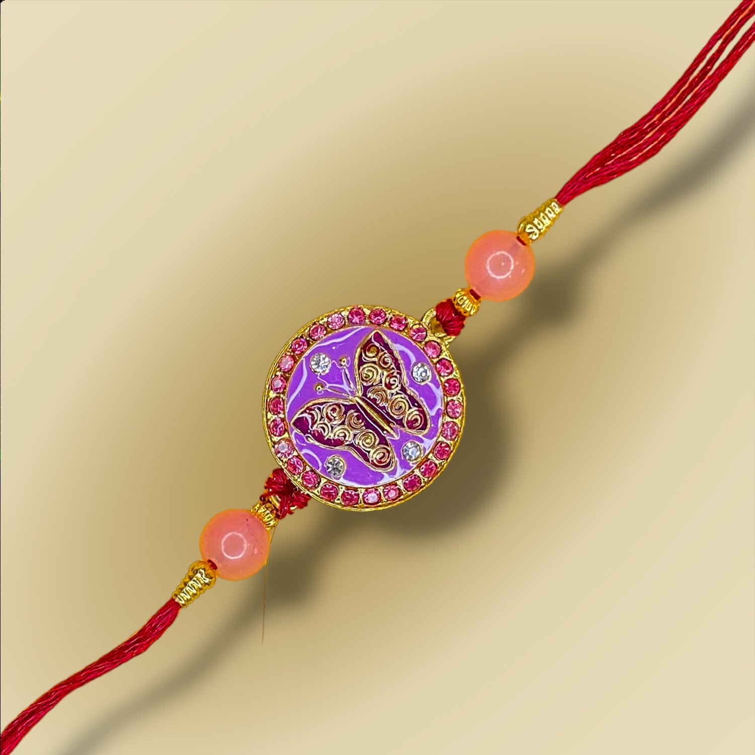 Meennakari Work Enamel Round and Butterfly-Shaped Rakhi