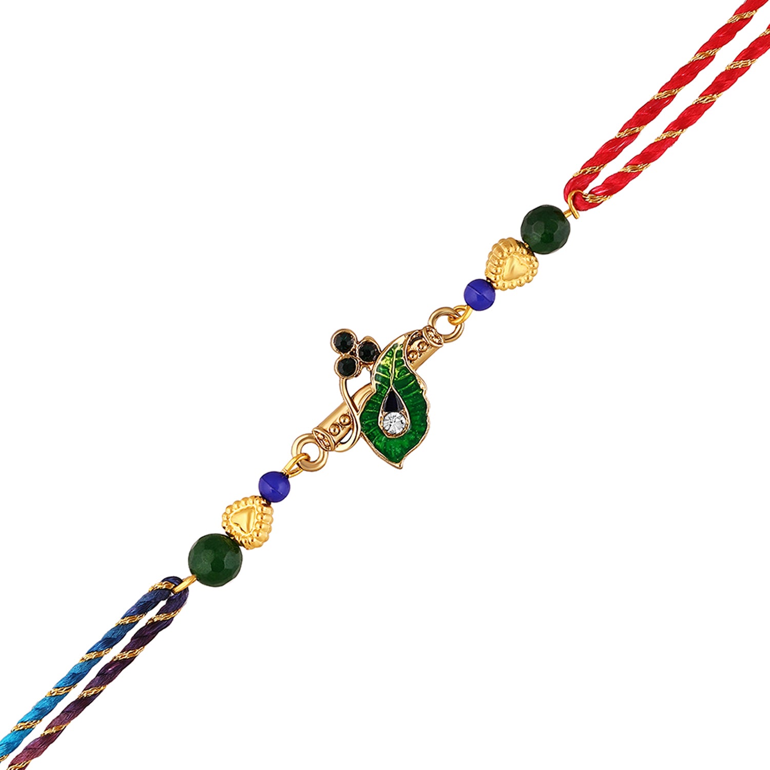 Krishna Flute, Meena Work Peacock Feather-Shaped Rakhi