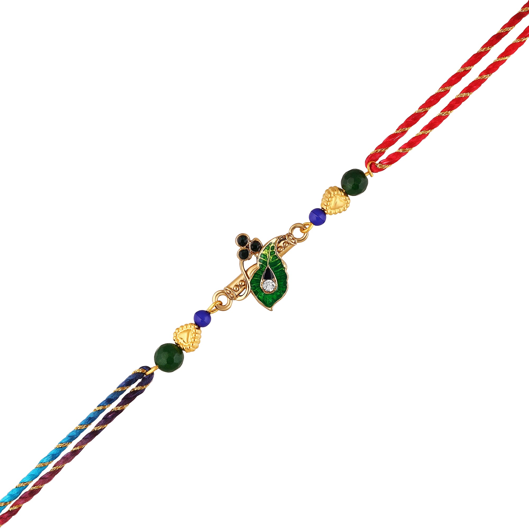 Krishna Flute, Meena Work Peacock Feather-Shaped Rakhi