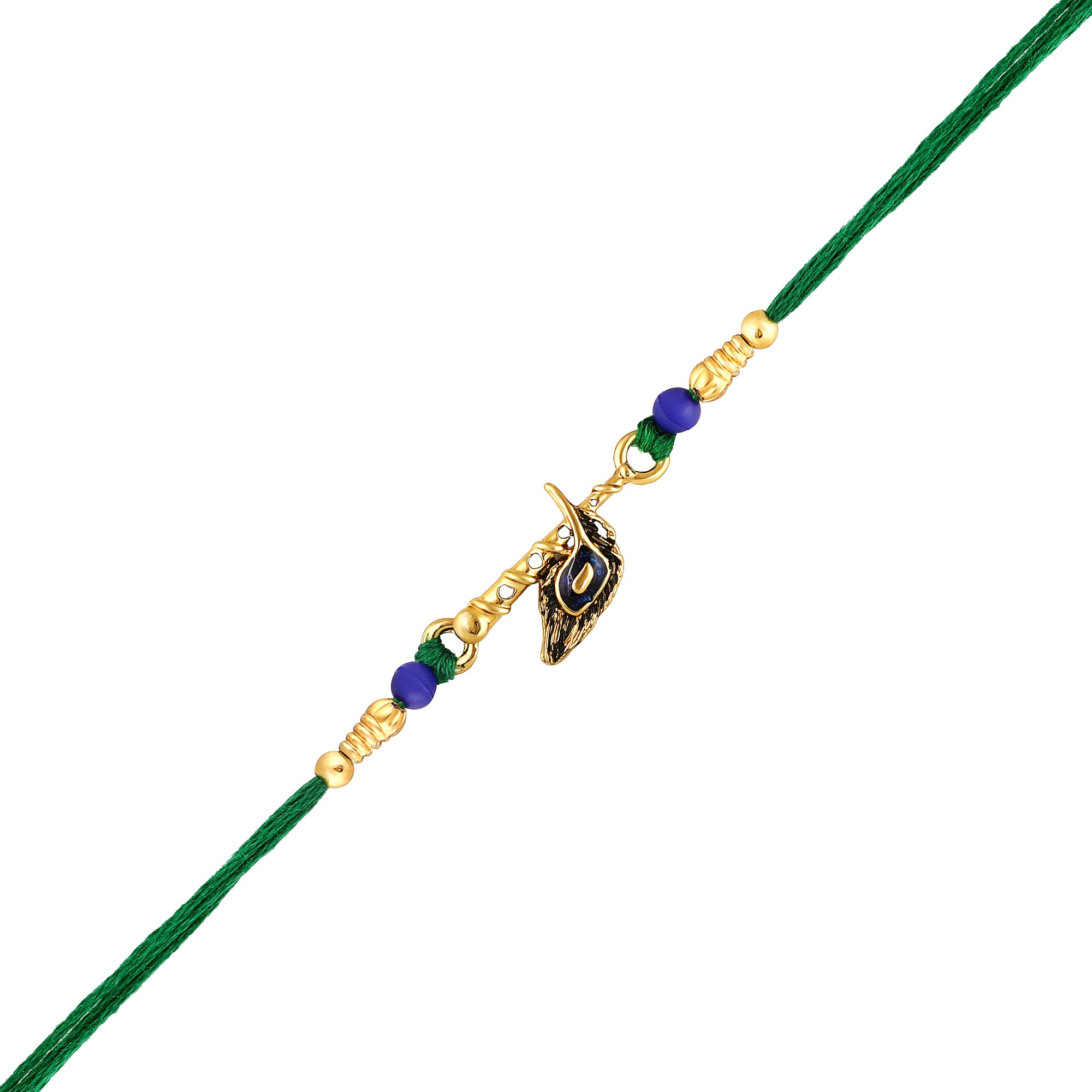 Krishna Flute, Meena Work Peacock Feather-Shaped Rakhi