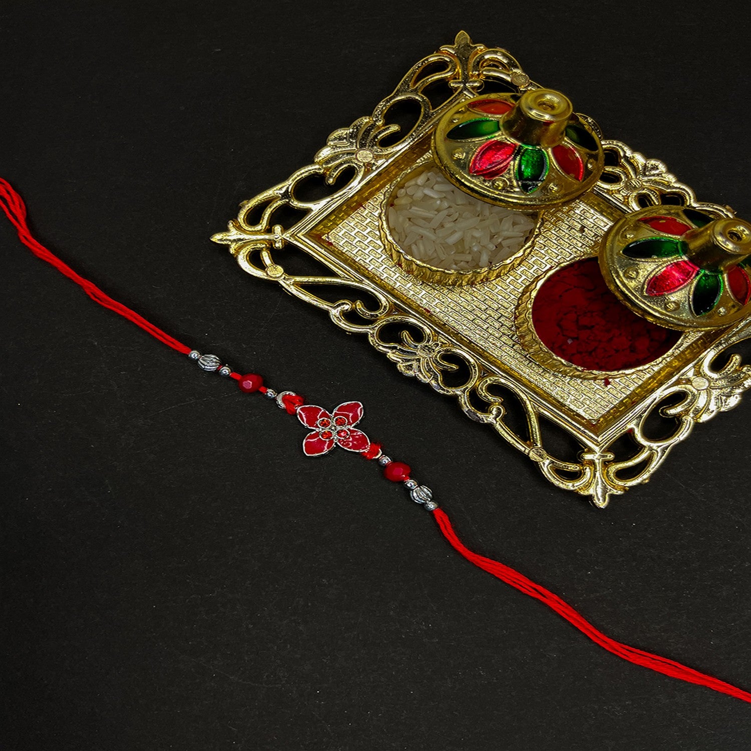 Floral Red Meenakari Work Rakhi