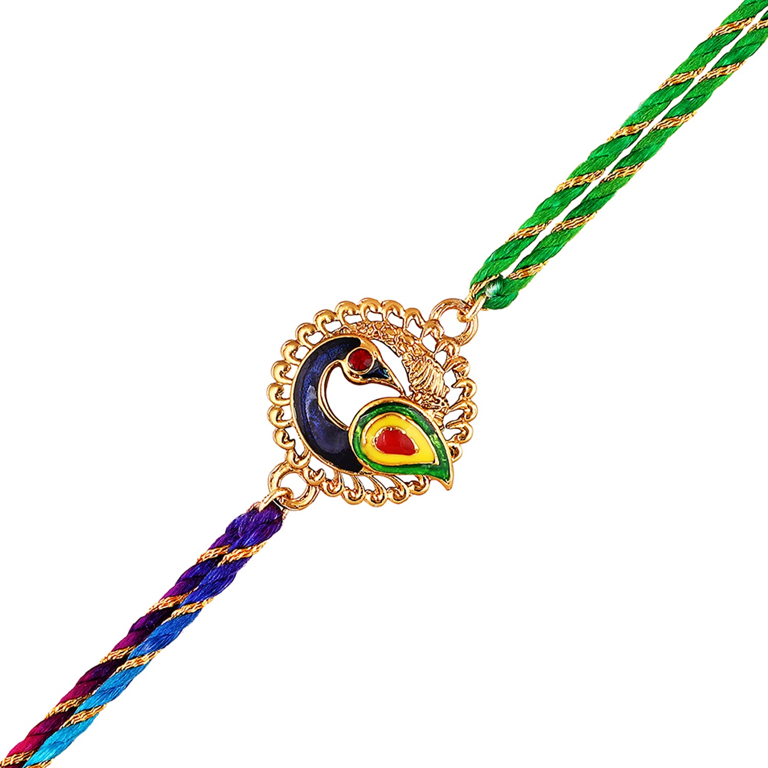 Meenakari Enamel Peacock-Shaped Fancy Rakhi