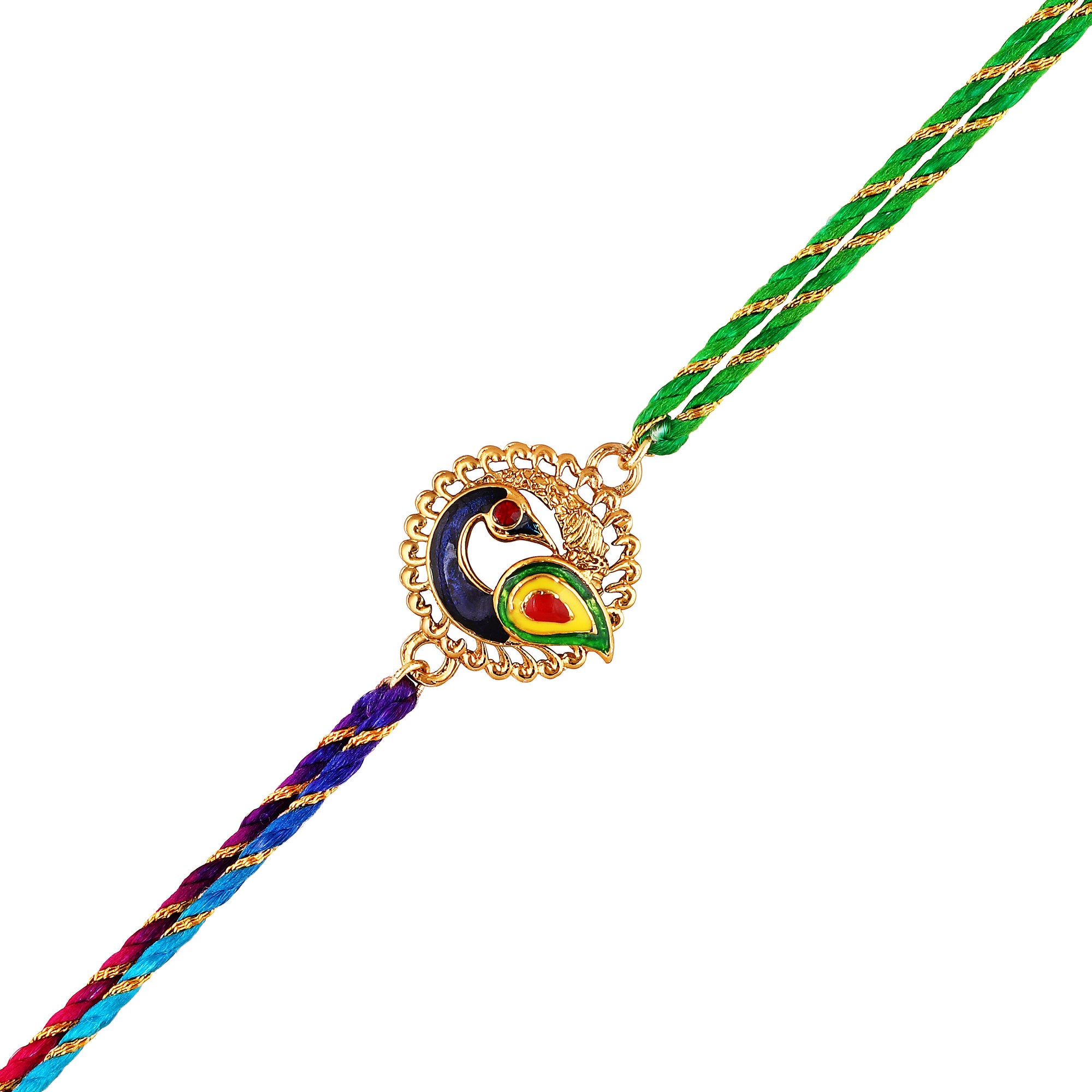 Meenakari Enamel Peacock-Shaped Fancy Rakhi