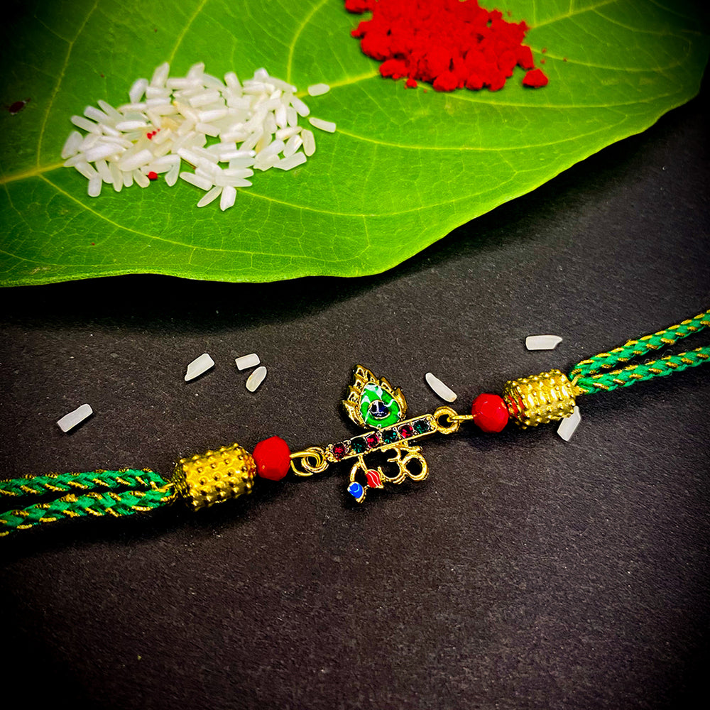 OM Lord Krishna Flute and Meenakari Mor Pankh Rakhi