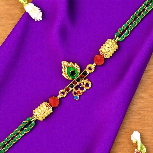 OM Lord Krishna Flute and Meenakari Mor Pankh Rakhi