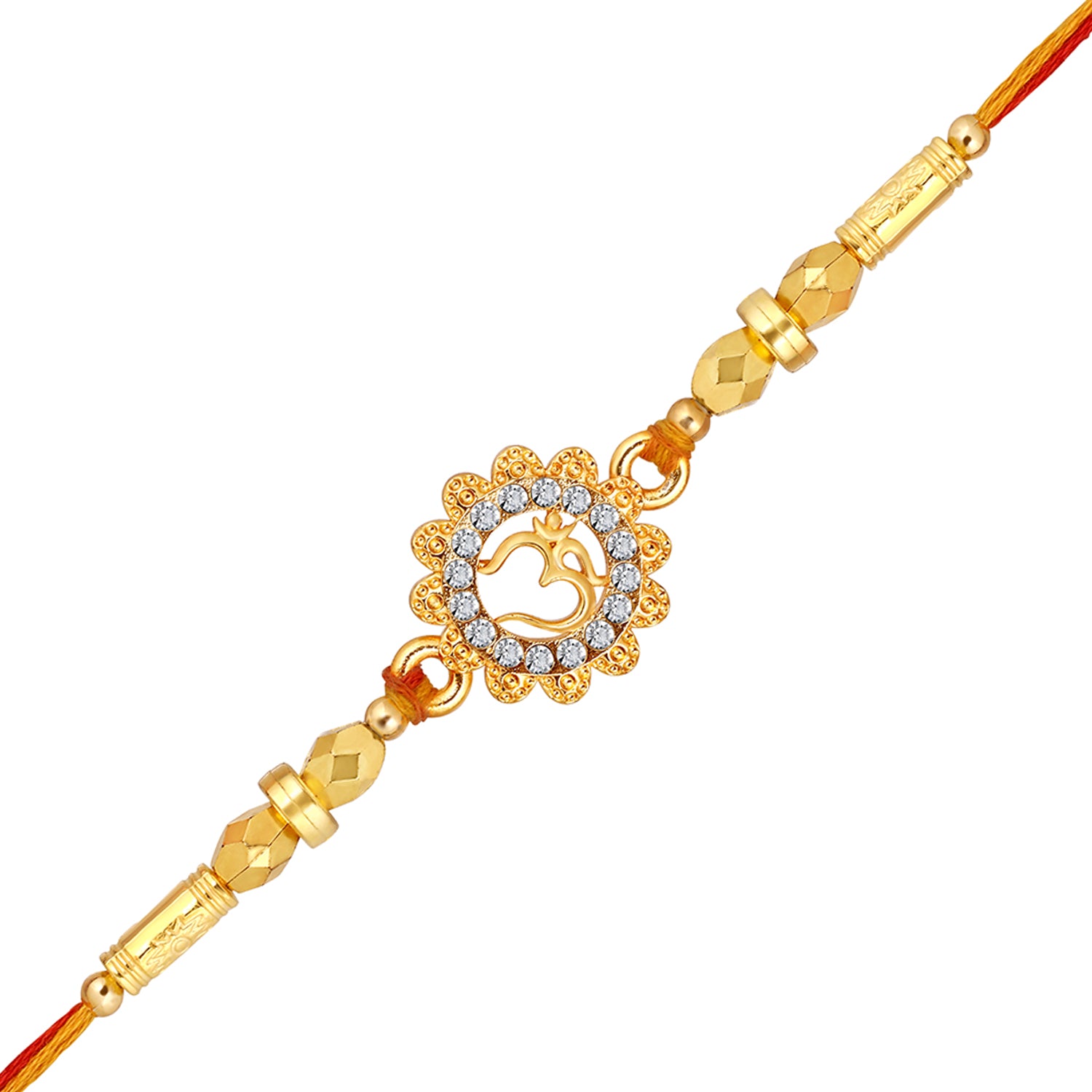 Floral and OM Engraved Studed Rakhi