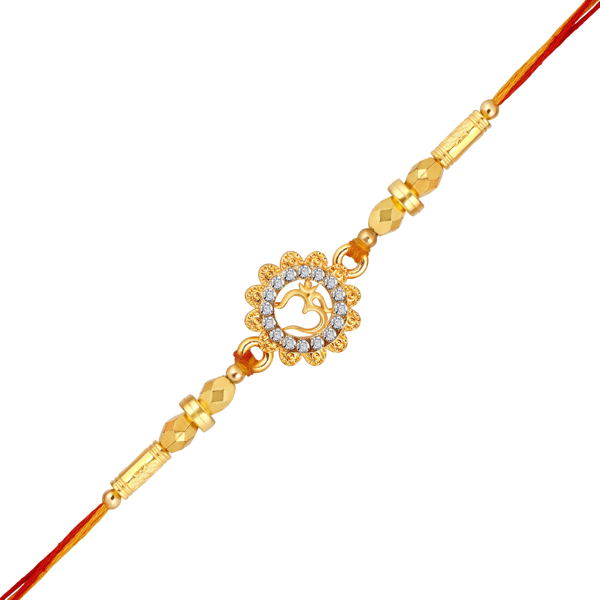 Floral and OM Engraved Studed Rakhi