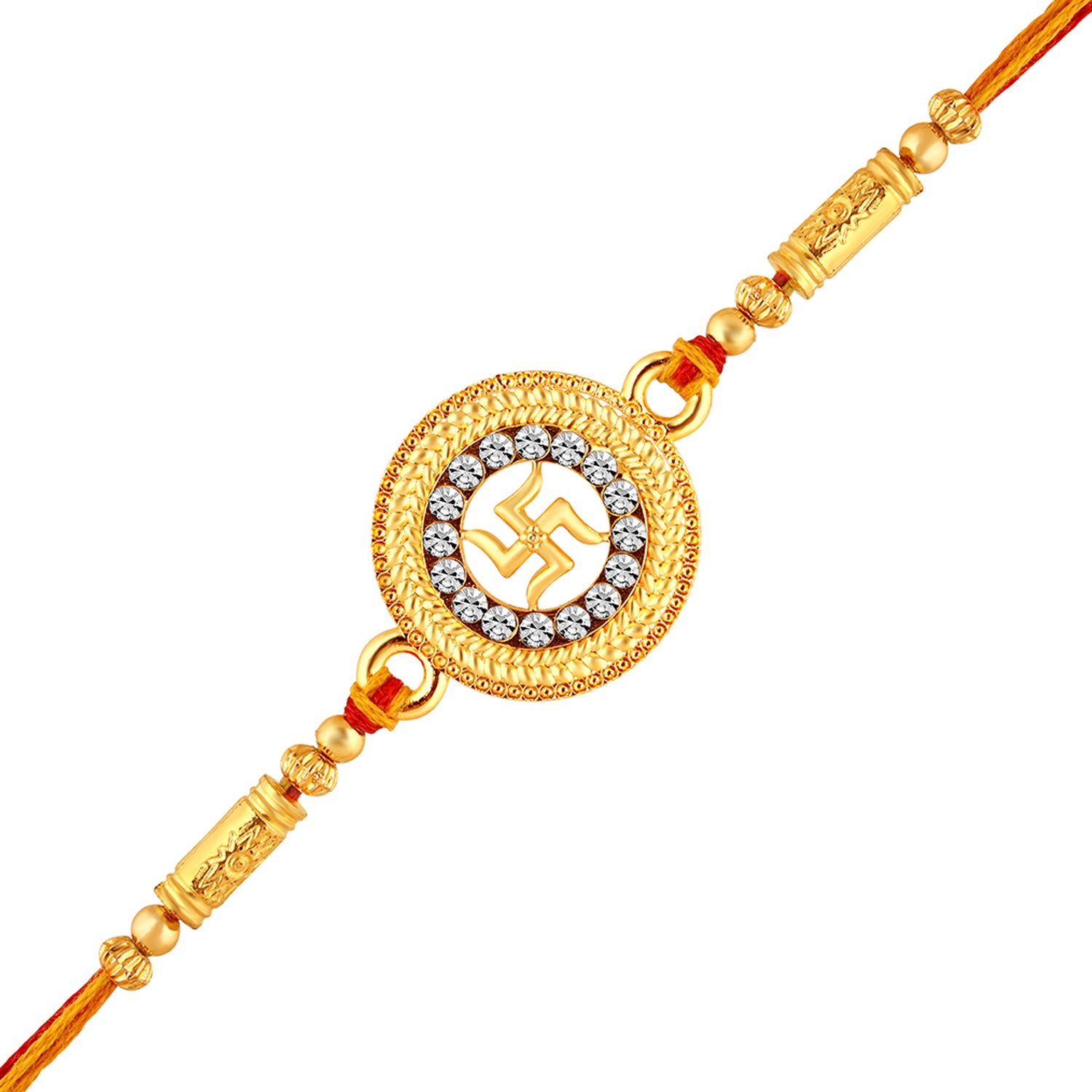 Round and Swastik Crystal Studed Rakhi