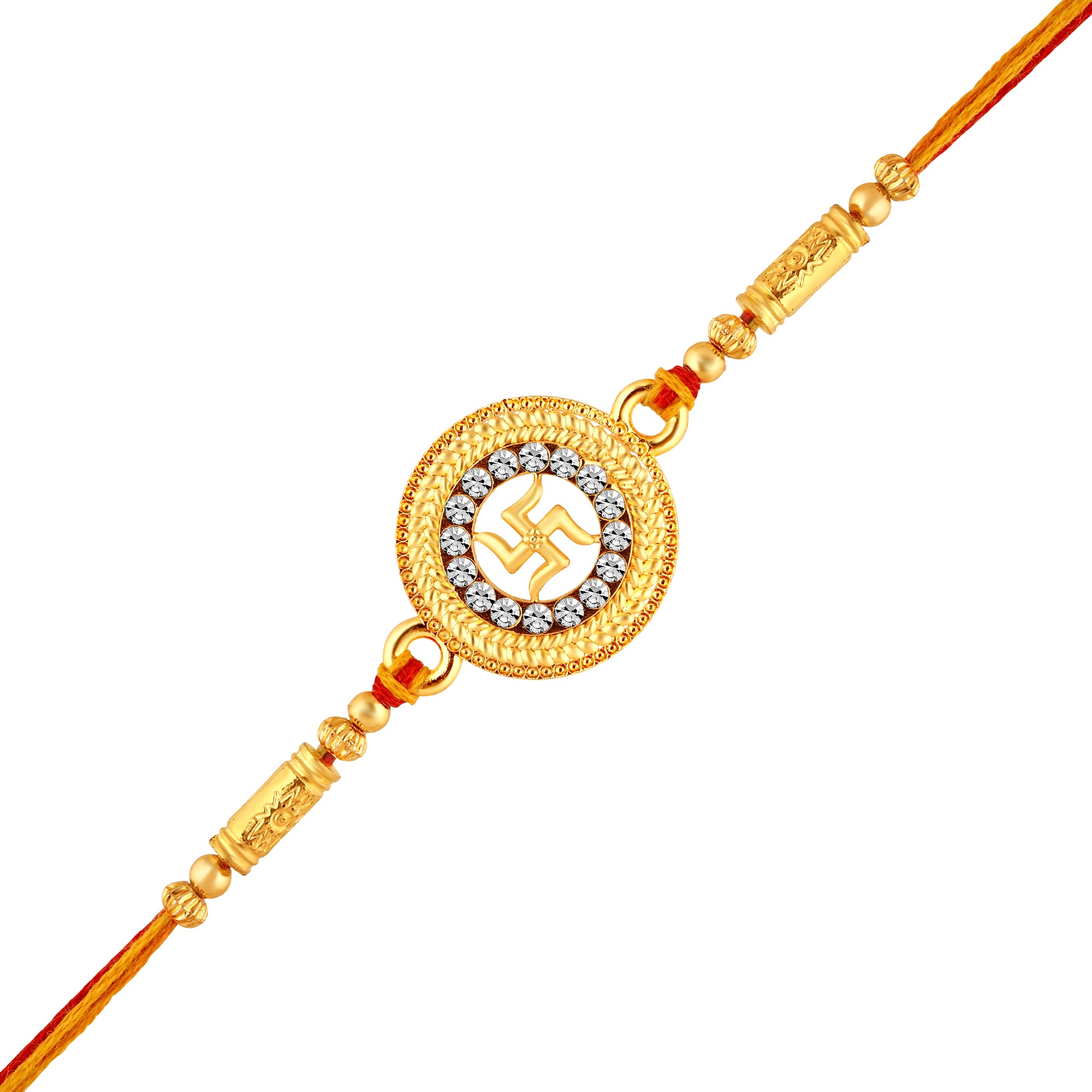 Round and Swastik Crystal Studed Rakhi