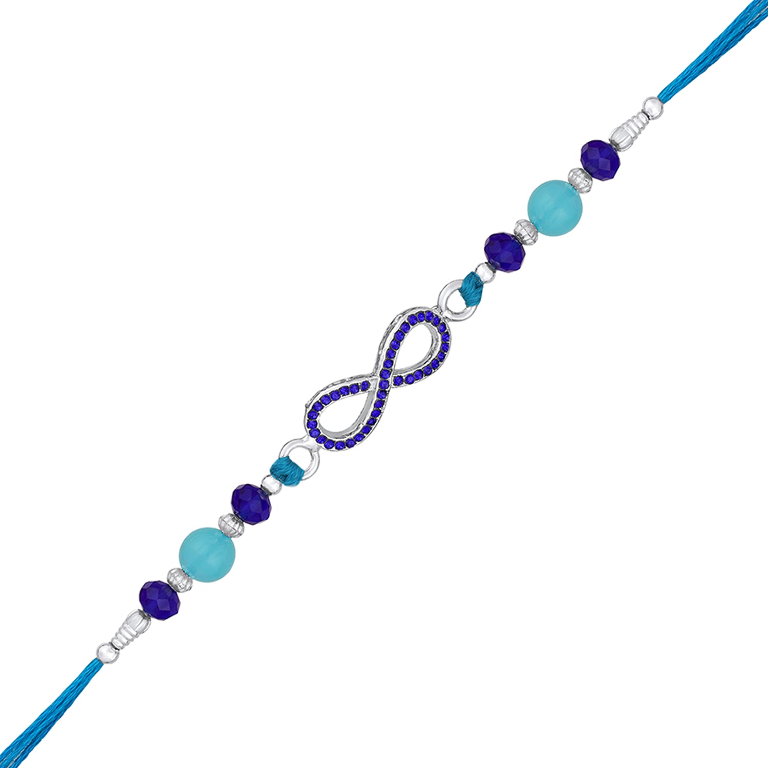 Infinity Shape Blue Crystal Studed Bhaiya Rakhi