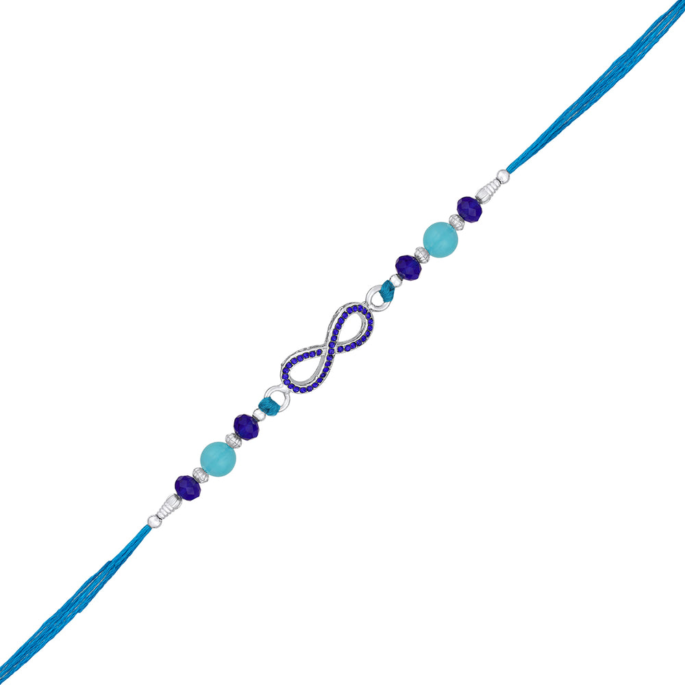 Infinity Shape Blue Crystal Studed Bhaiya Rakhi