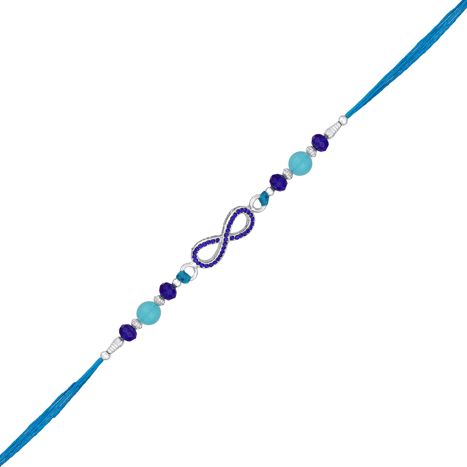 Infinity Shape Blue Crystal Studed Bhaiya Rakhi