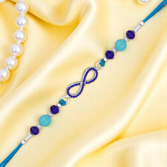 Infinity Shape Blue Crystal Studed Bhaiya Rakhi