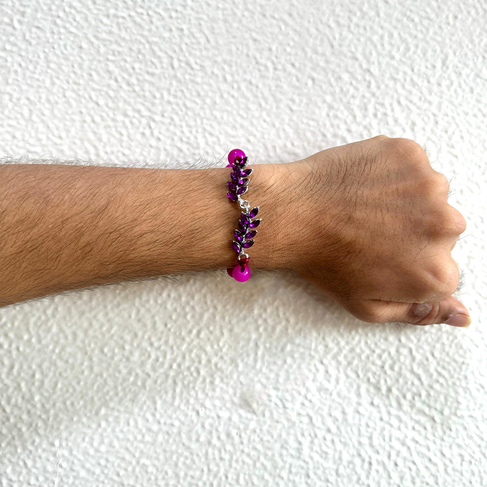 Leafy Shape Purple Crystal Studed Bhaiya Rakhi