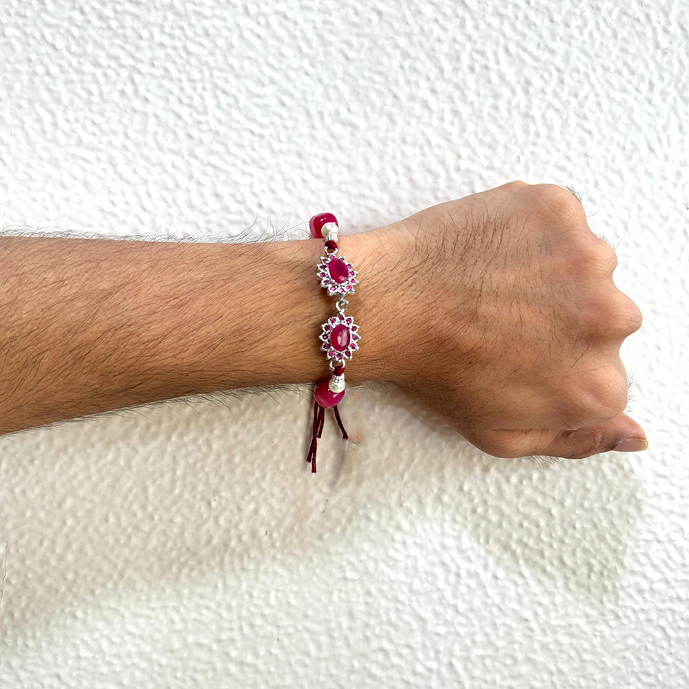Pink Crystals Floral Bhaiya Rakhi