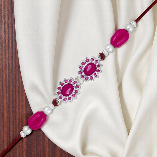 Pink Crystals Floral Bhaiya Rakhi