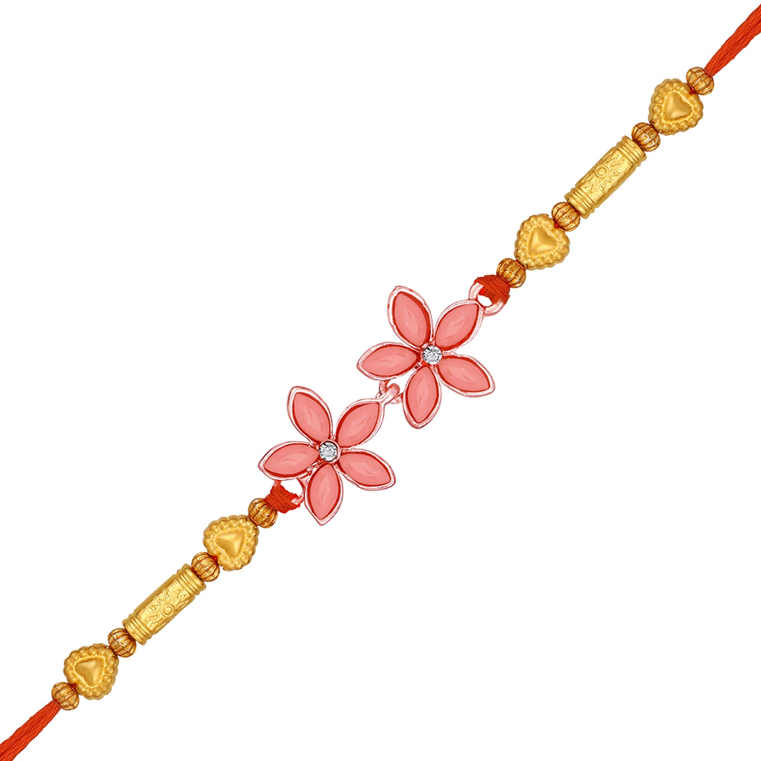 Carrot Pink Crystals Floral Bhaiya Rakhi