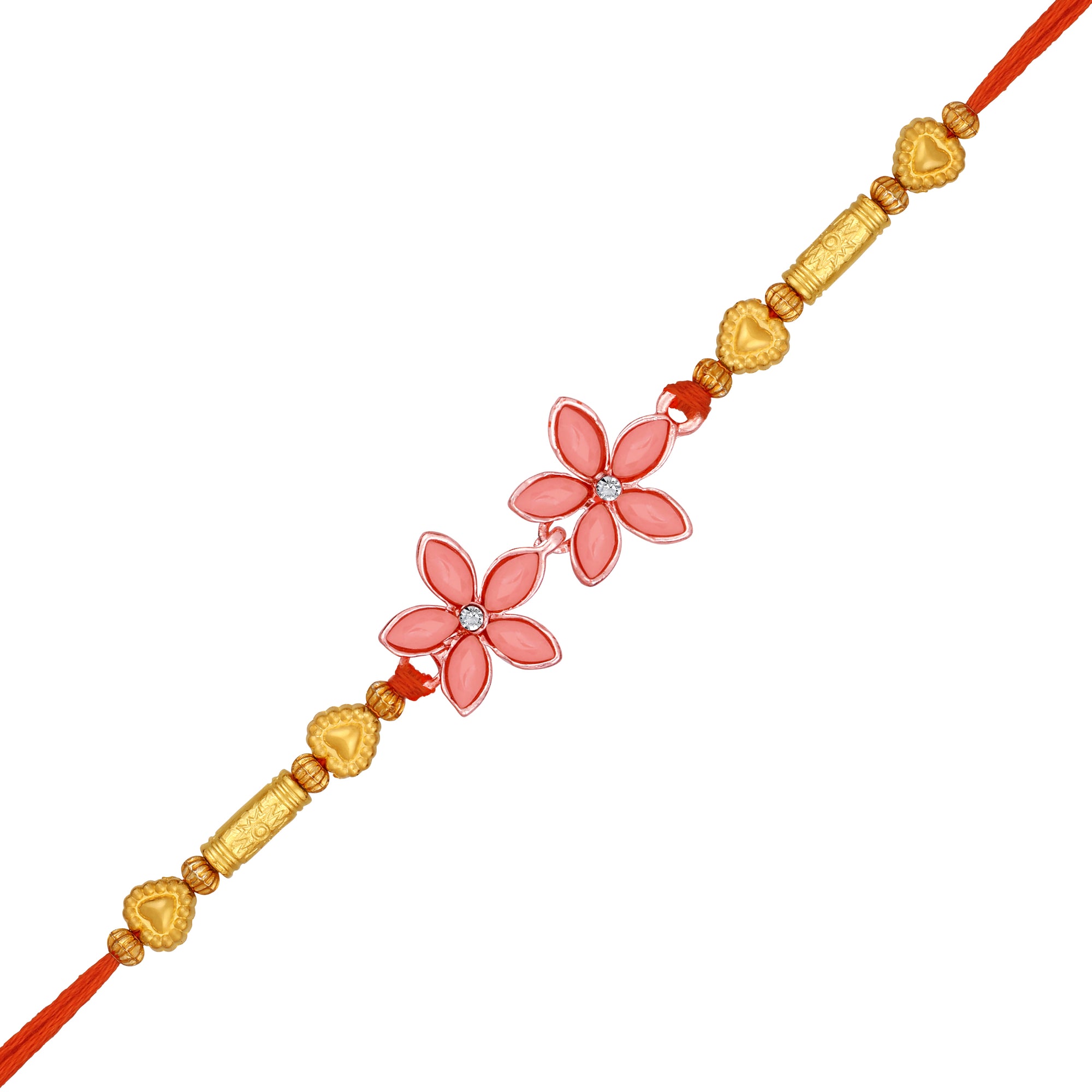 Carrot Pink Crystals Floral Bhaiya Rakhi