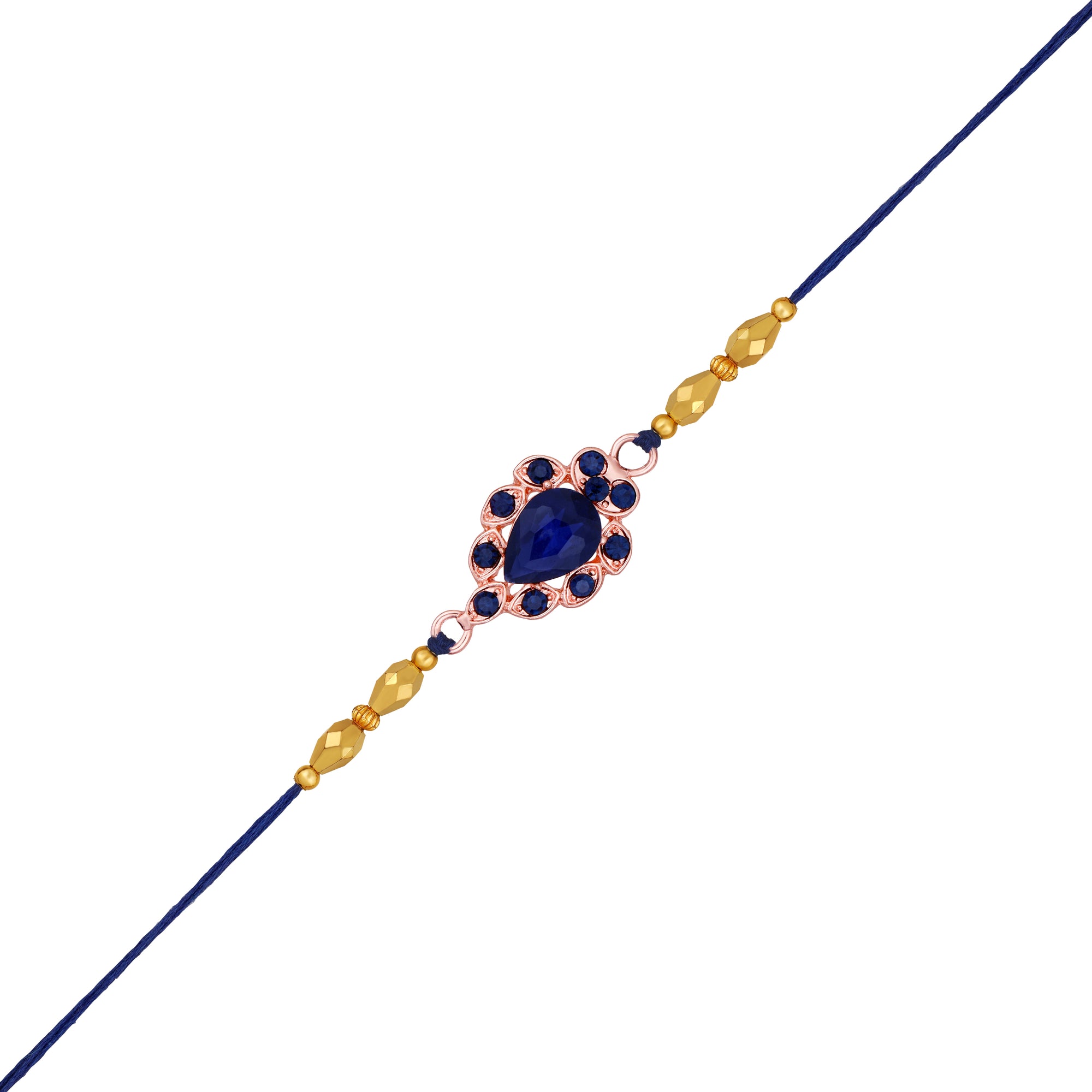 Mahi Rose Gold Plated Blue Crystals Studded Simple and Classic Rakhi for Bhaiya, Brother, Bhai, Bro (RA1100794ZBlu)