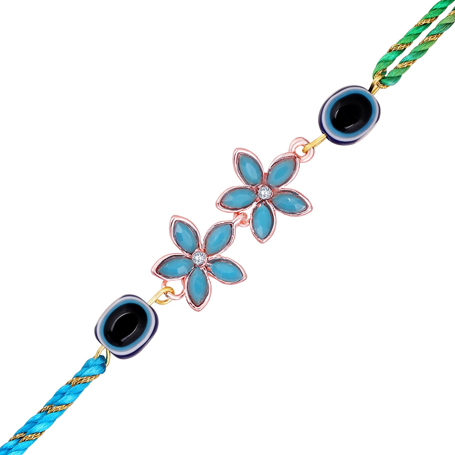 Blue Crystals Floral and Evil Eye Bhaiya Rakhi