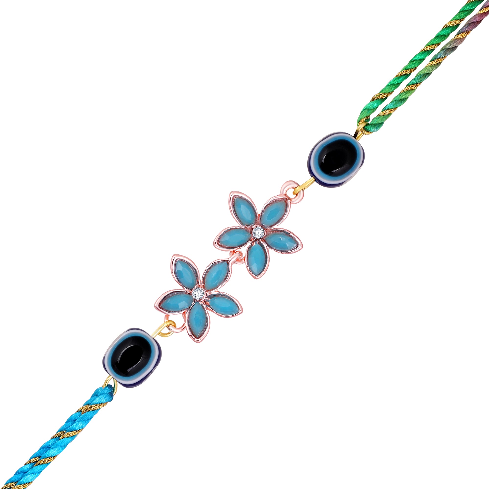 Blue Crystals Floral and Evil Eye Bhaiya Rakhi