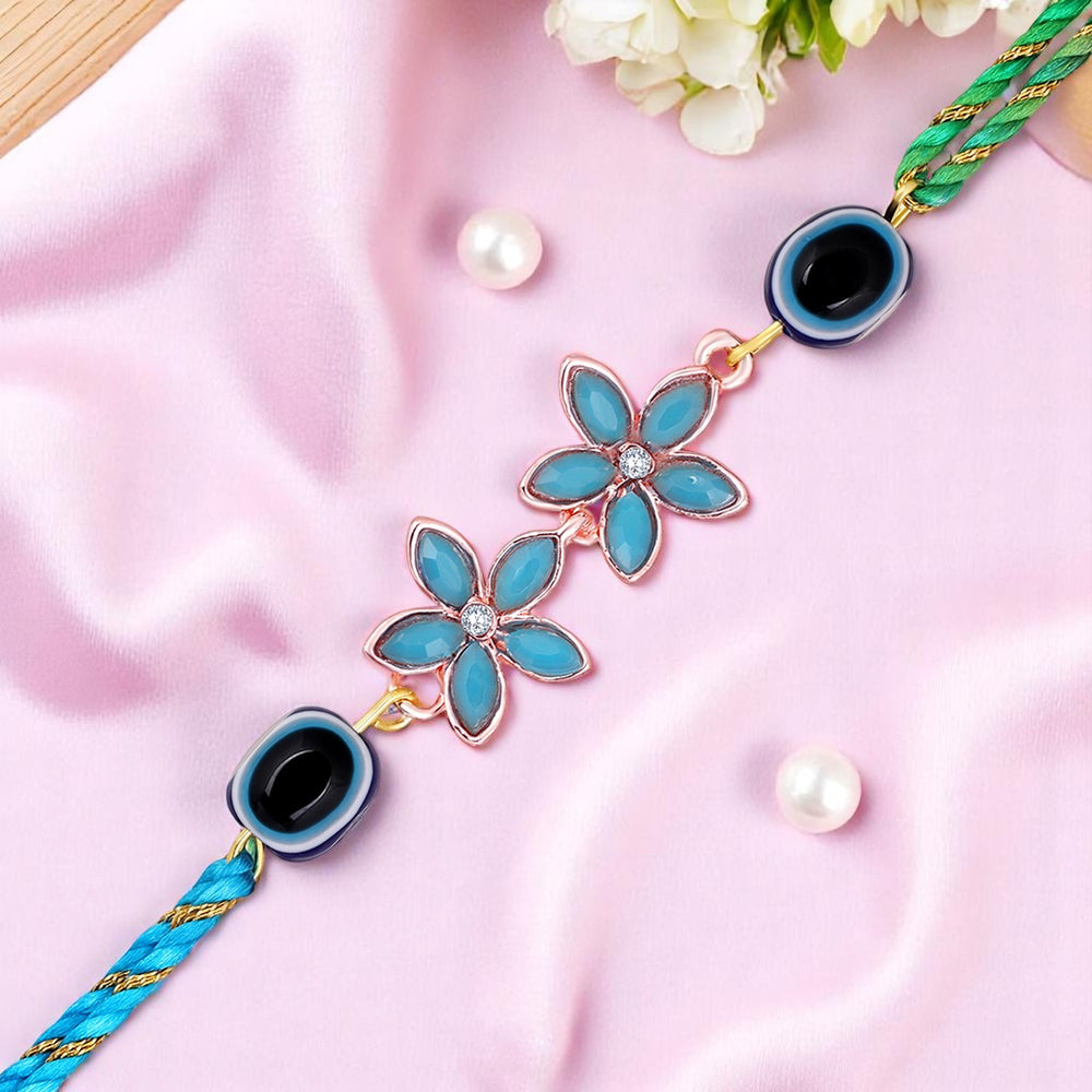 Blue Crystals Floral and Evil Eye Bhaiya Rakhi