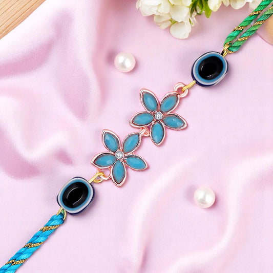 Blue Crystals Floral and Evil Eye Bhaiya Rakhi