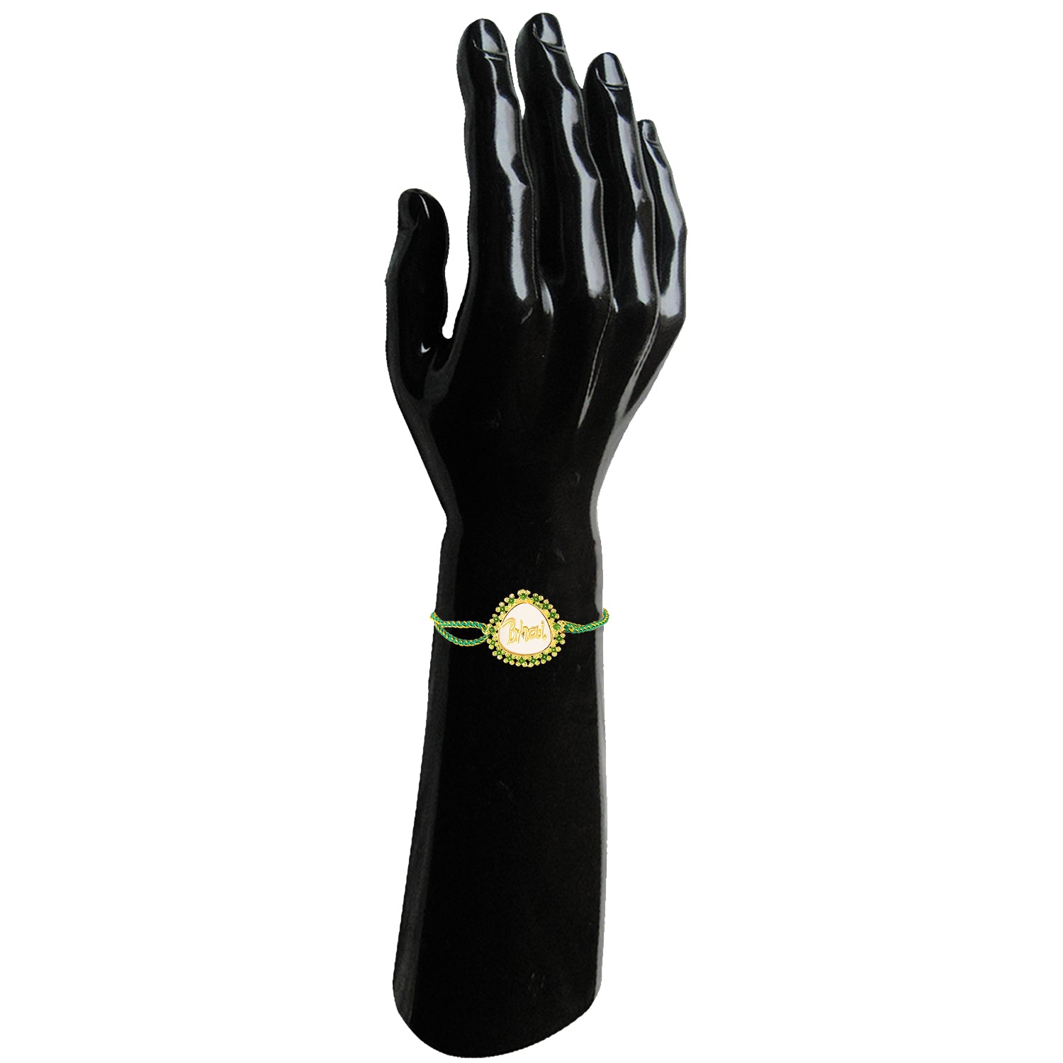 Bhai Engraved Green Meenakari Work Rakhi