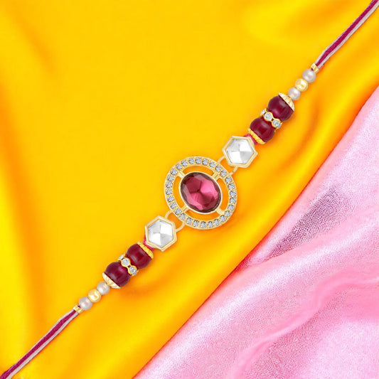 Red Oval Kundan Rakhi for Brother