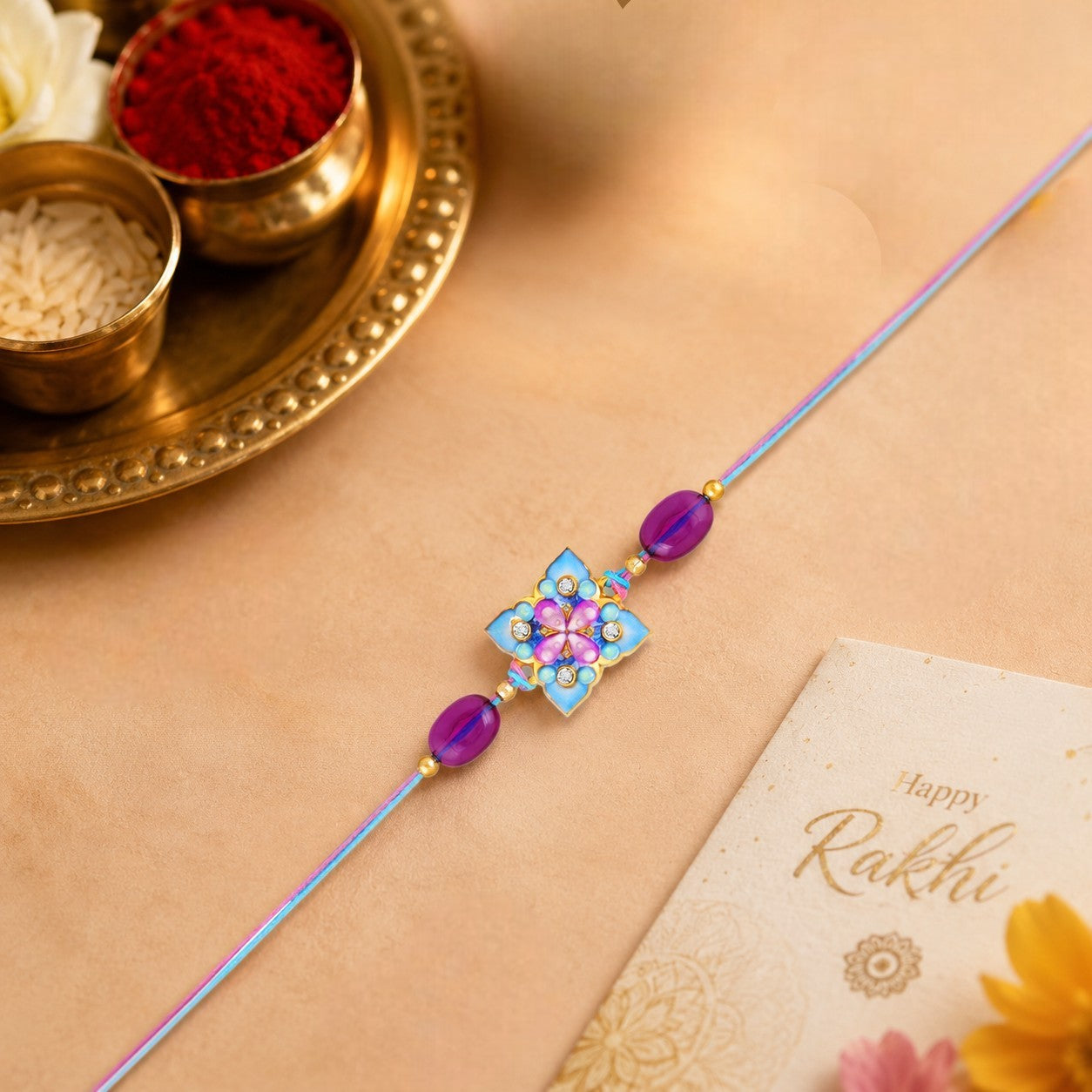 Royal Pastel Floral Designer Meenakari Work Rakhi for Bhaiya