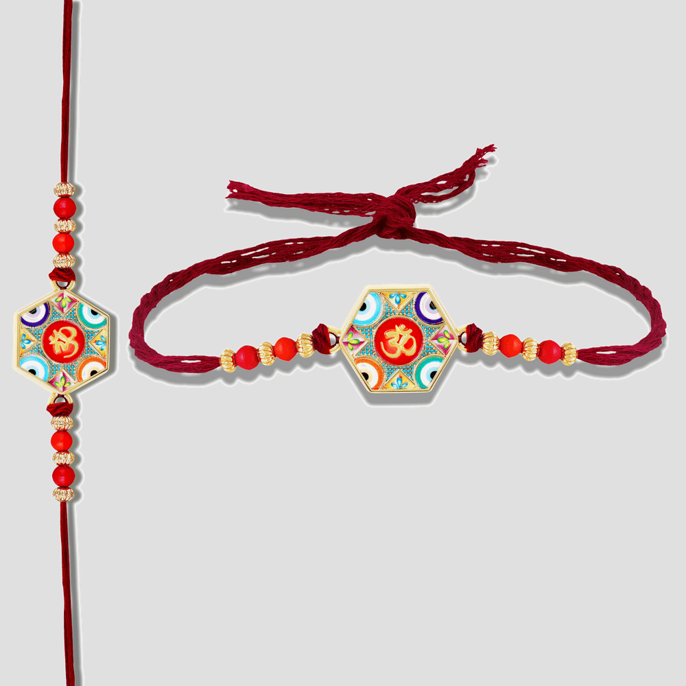 Premium Meenakari Om and Evil Eye Rakhi for Brother