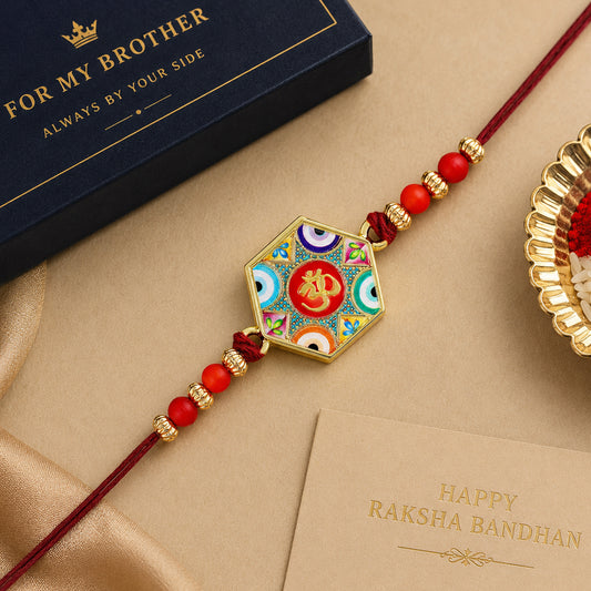 Premium Meenakari Om and Evil Eye Rakhi for Brother