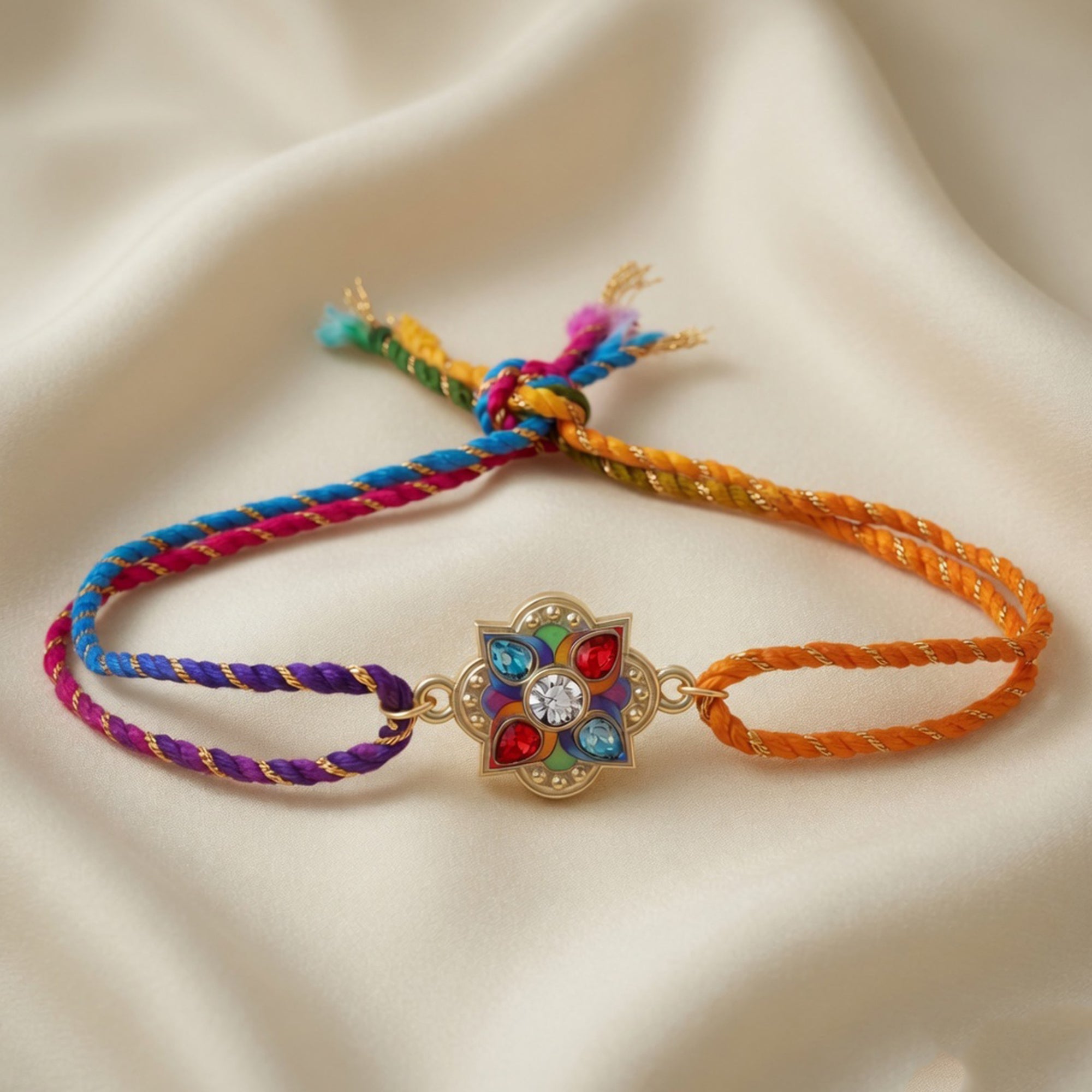 Elegant Meenakari Floral Rakhi for Brother