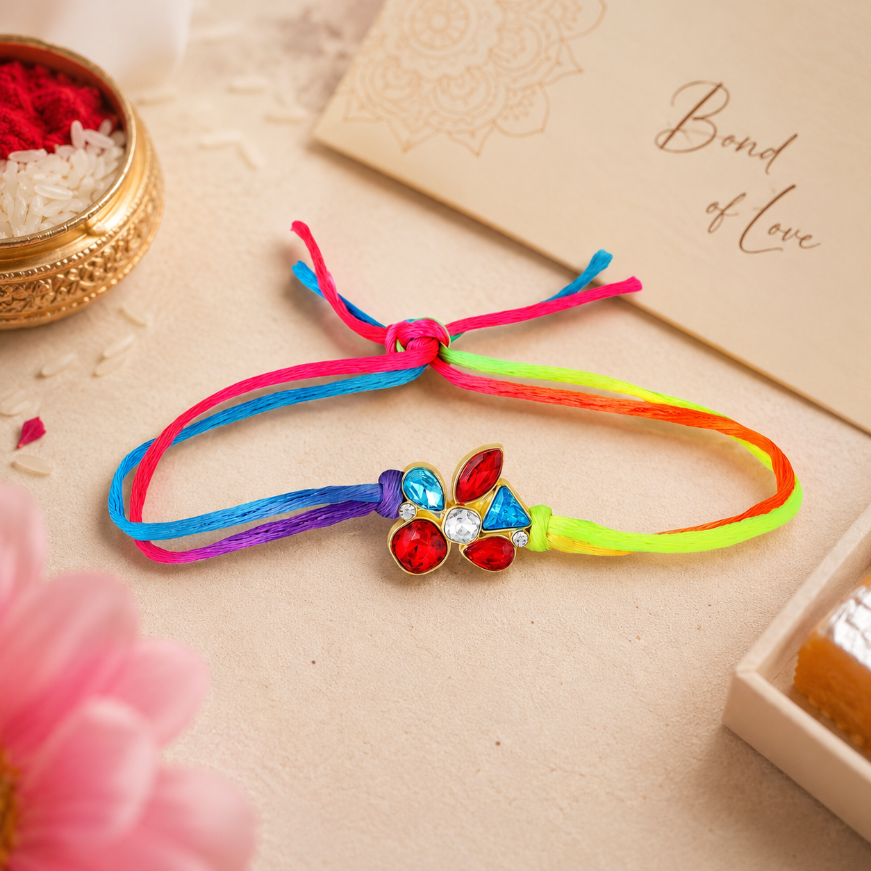 Multi-Color Stone Studded Designer Rakhi for Brother