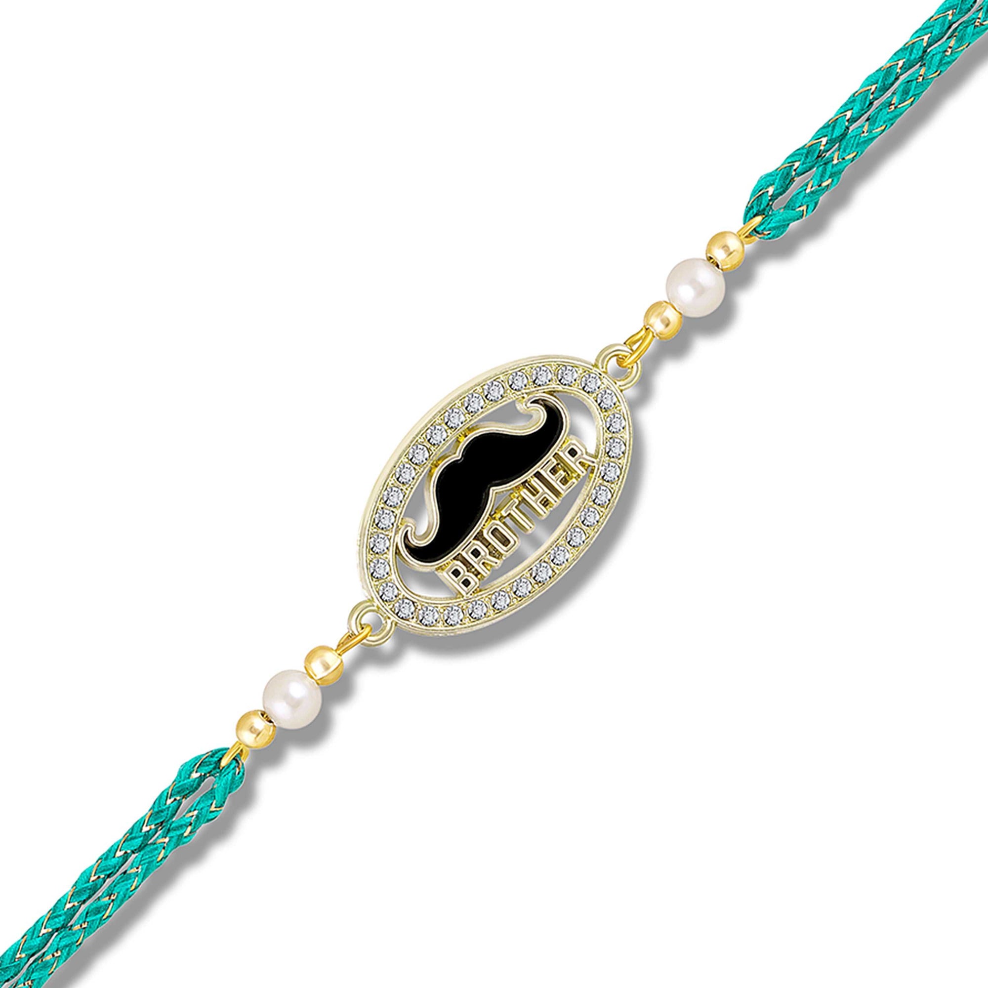 Brother Rakhi with Quirky Black Moustache & Sparkling Crystals